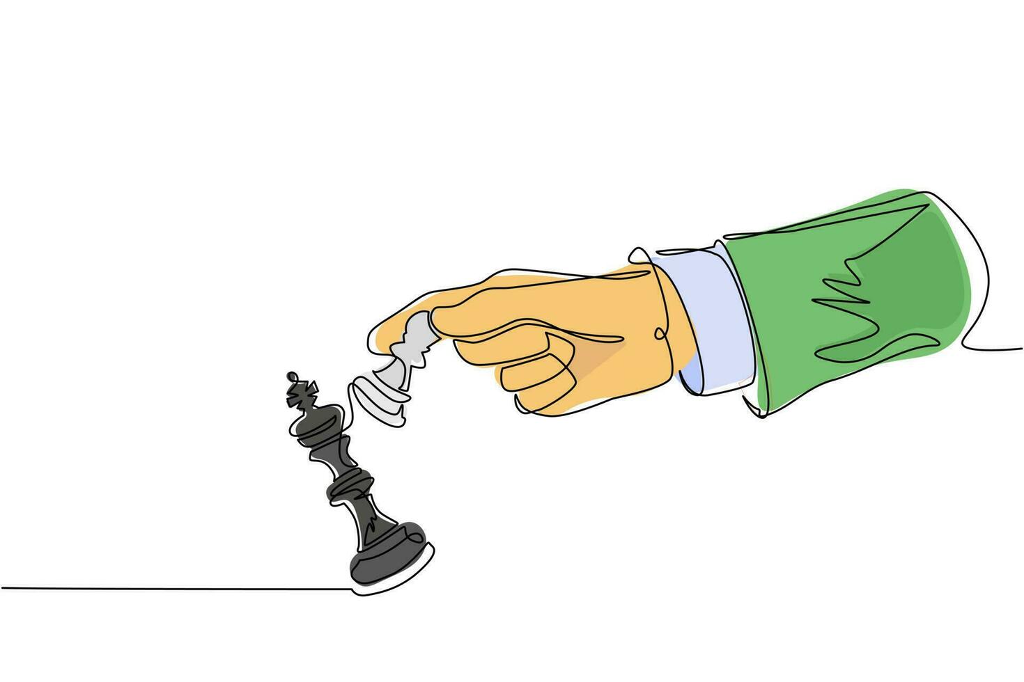contínua uma linha desenho mão de homem segurando o peão de xadrez. peça de  xadrez de